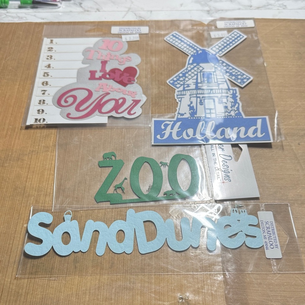 Assorted Decorative Die-Cut Words & Shapes - Holland, Zoo, Sand Dunes
